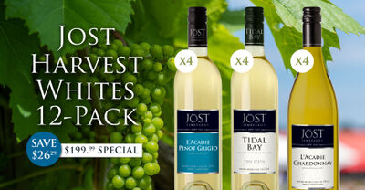 Jost Harvest Whites Wine Case 12-Pack ~ Includes Jost L'Acadie Pinot Grigio, Tidal Bay, L'Acadie Chardonnay