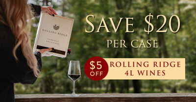 $5 OFF Rolling Ridge 4 Litre Wines Special - Save $20 per case!